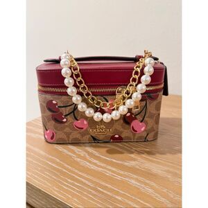 Coach Cosmetic Case In Signature Canvas With Cherry Print